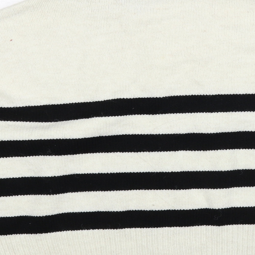 Primark Womens White High Neck Striped Acrylic Pullover Jumper Size 10
