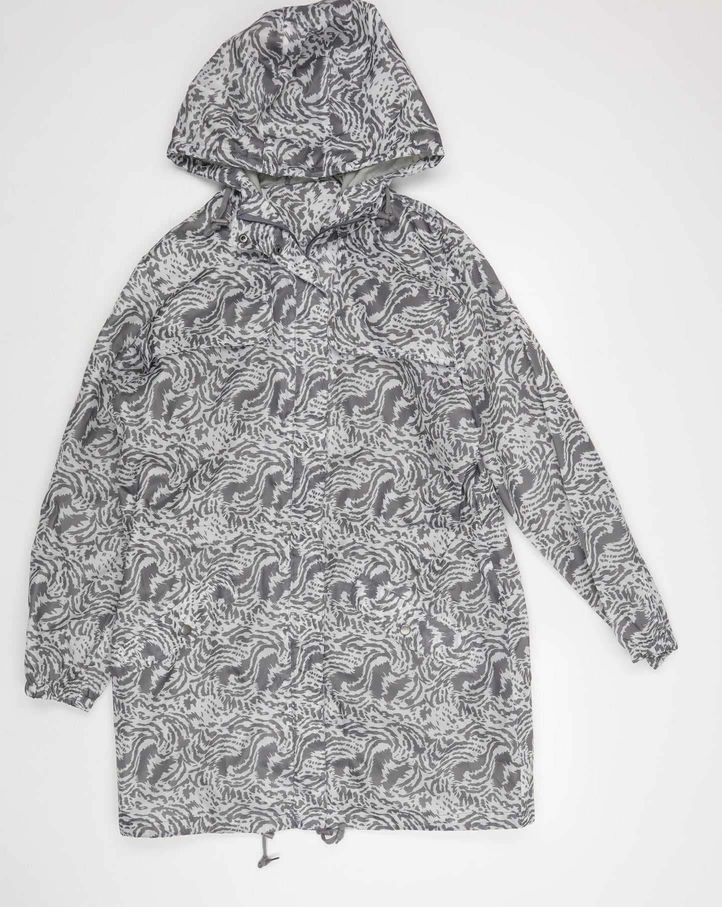 Being Casual Womens Grey Geometric Rain Coat Coat Size 14 Zip