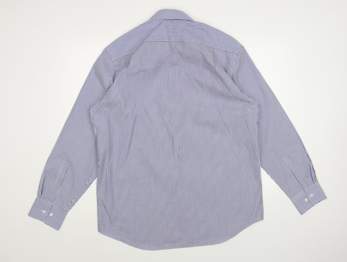 Marks and Spencer Mens Blue Striped Polyester Dress Shirt Size 16.5 Collared Button