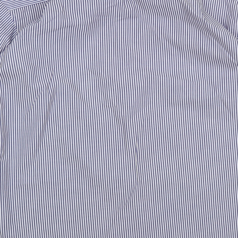 Marks and Spencer Mens Blue Striped Polyester Dress Shirt Size 16.5 Collared Button