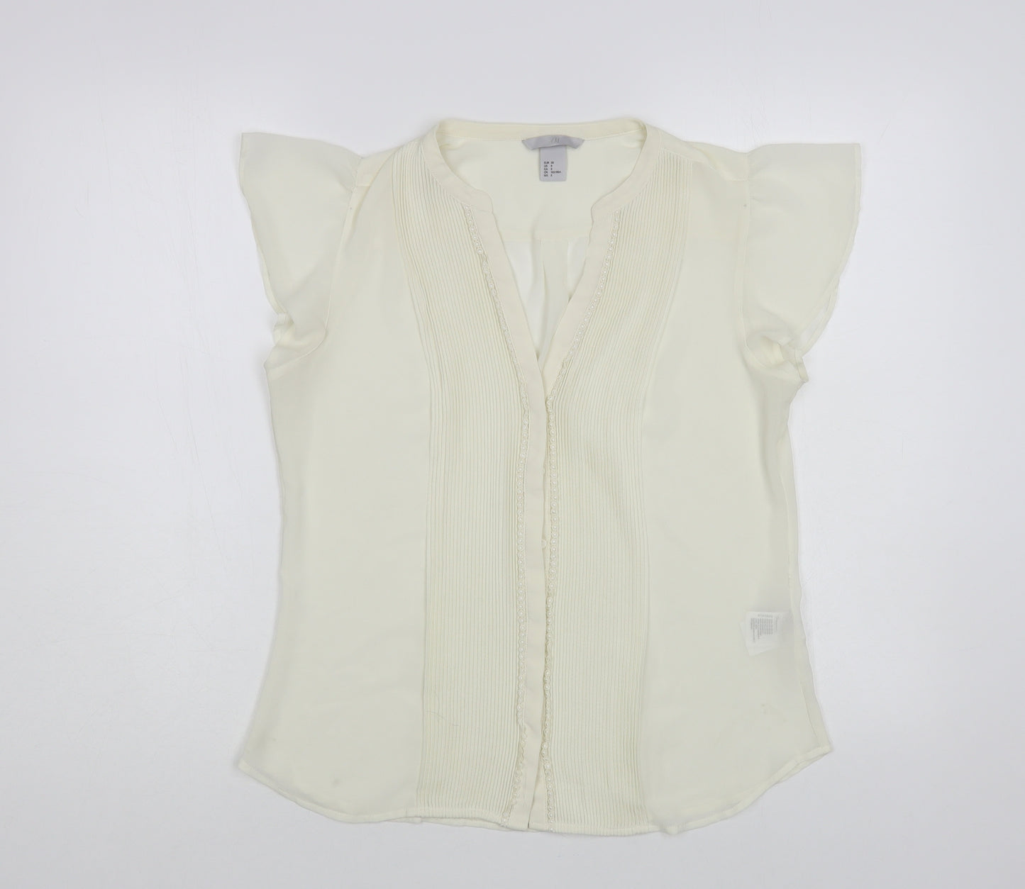 H&M Womens Ivory Polyester Basic Blouse Size 10 V-Neck