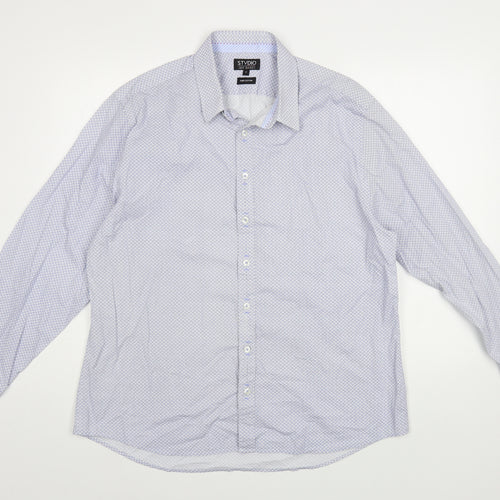 Jeff Banks Mens Blue Geometric Cotton Dress Shirt Size 17 Collared Button