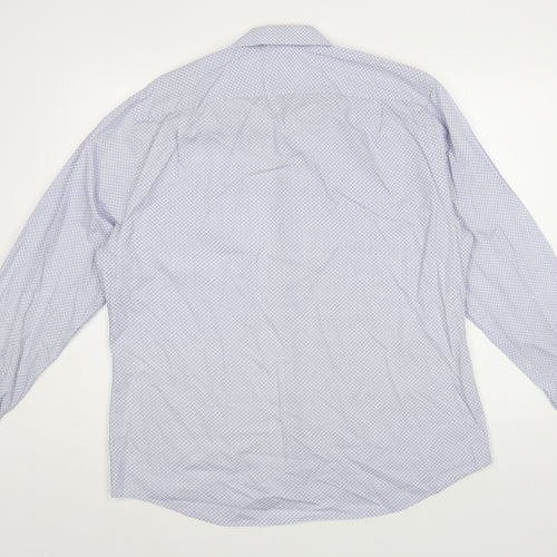 Jeff Banks Mens Blue Geometric Cotton Dress Shirt Size 17 Collared Button