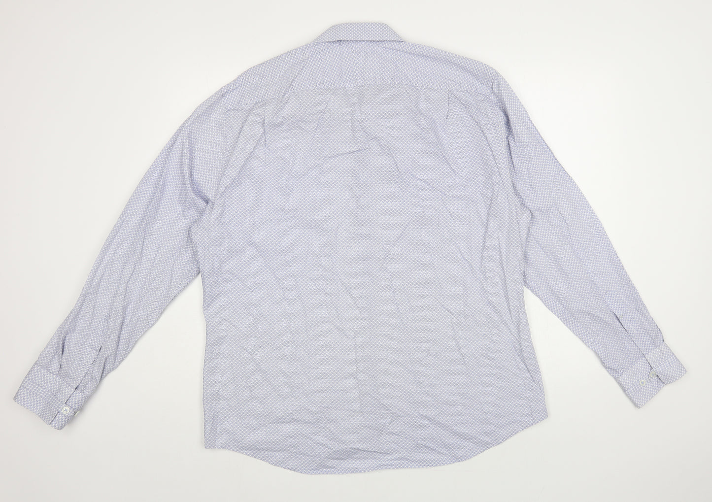 Jeff Banks Mens Blue Geometric Cotton Dress Shirt Size 17 Collared Button