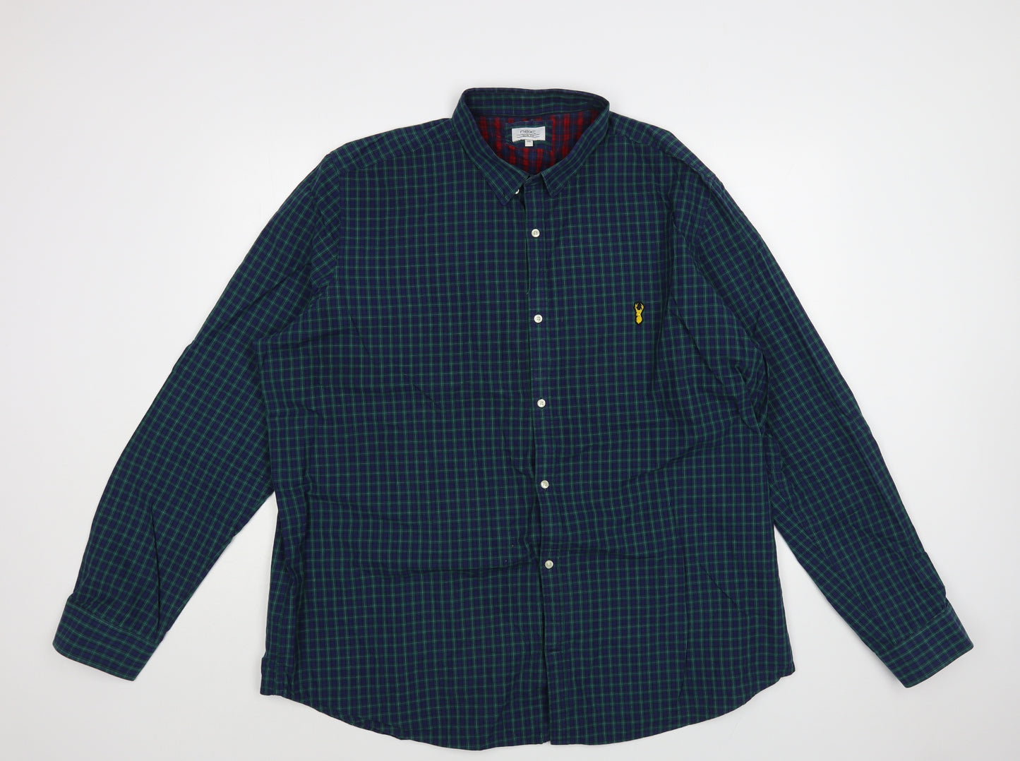NEXT Mens Green Plaid Cotton Button-Up Size 3XL Collared Button