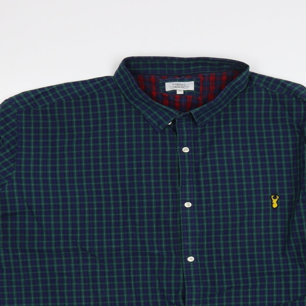NEXT Mens Green Plaid Cotton Button-Up Size 3XL Collared Button