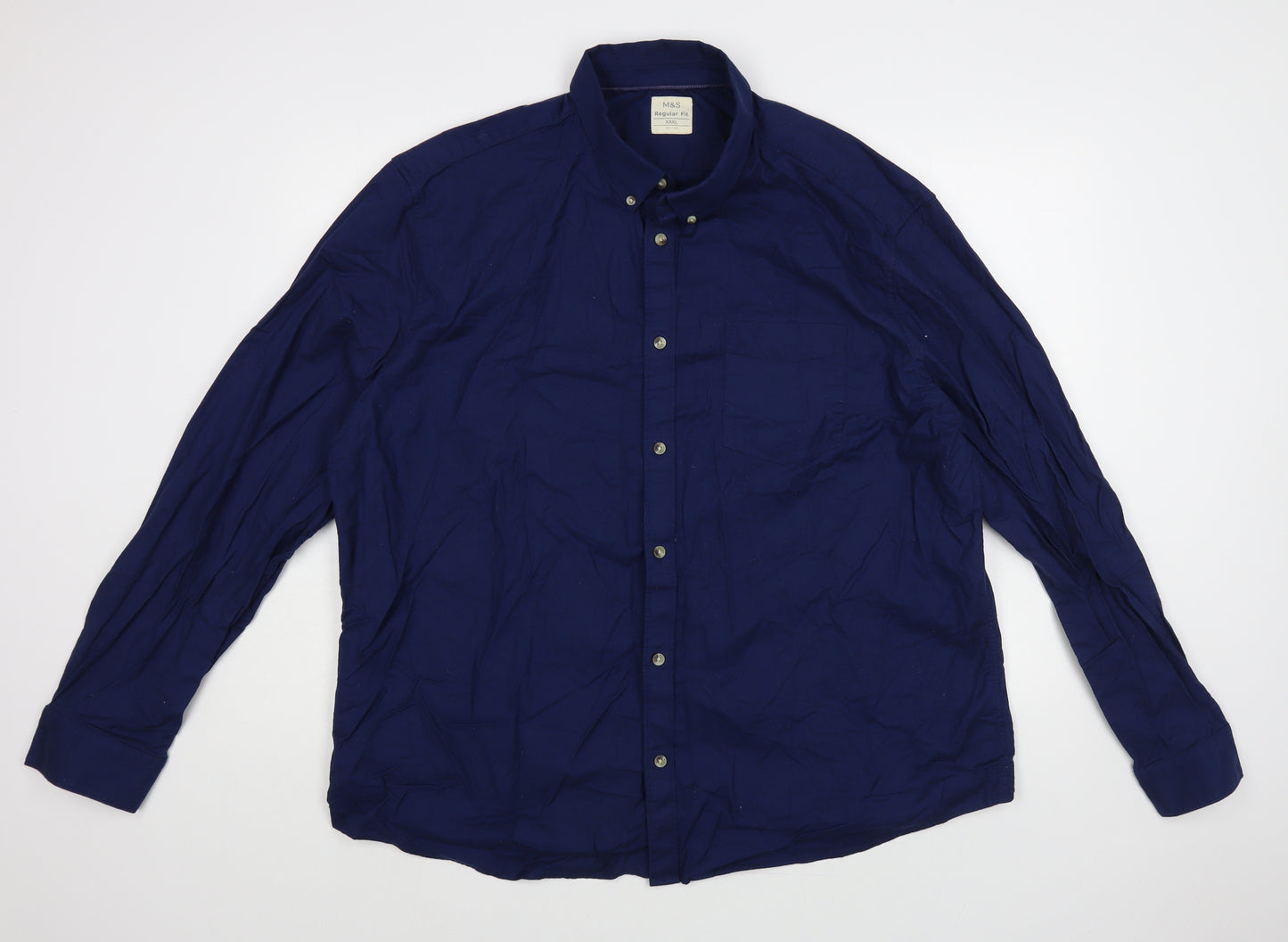 Marks and Spencer Mens Blue Cotton Button-Up Size 3XL Collared Button
