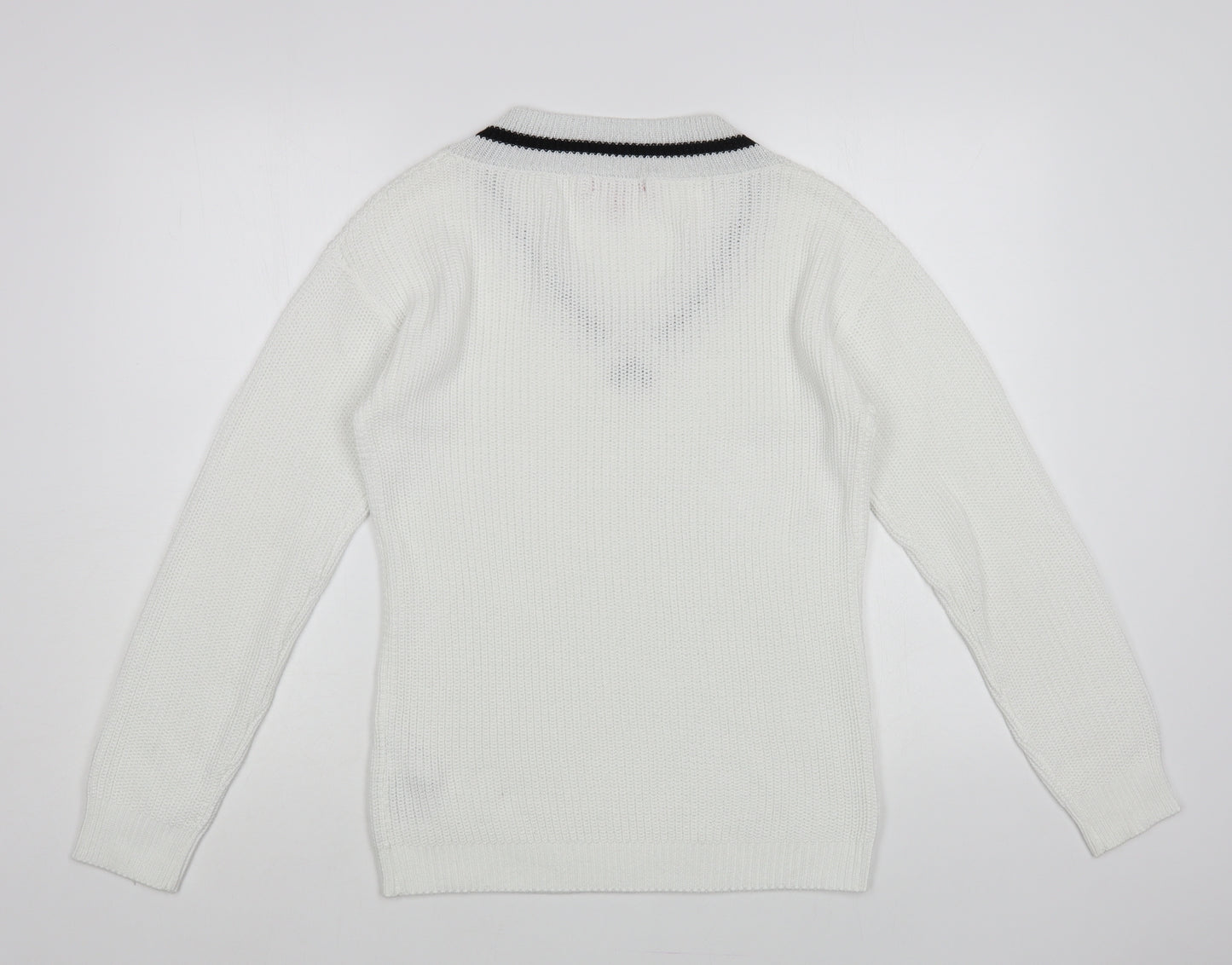 GUESS Womens White V-Neck Acrylic Pullover Jumper Size M