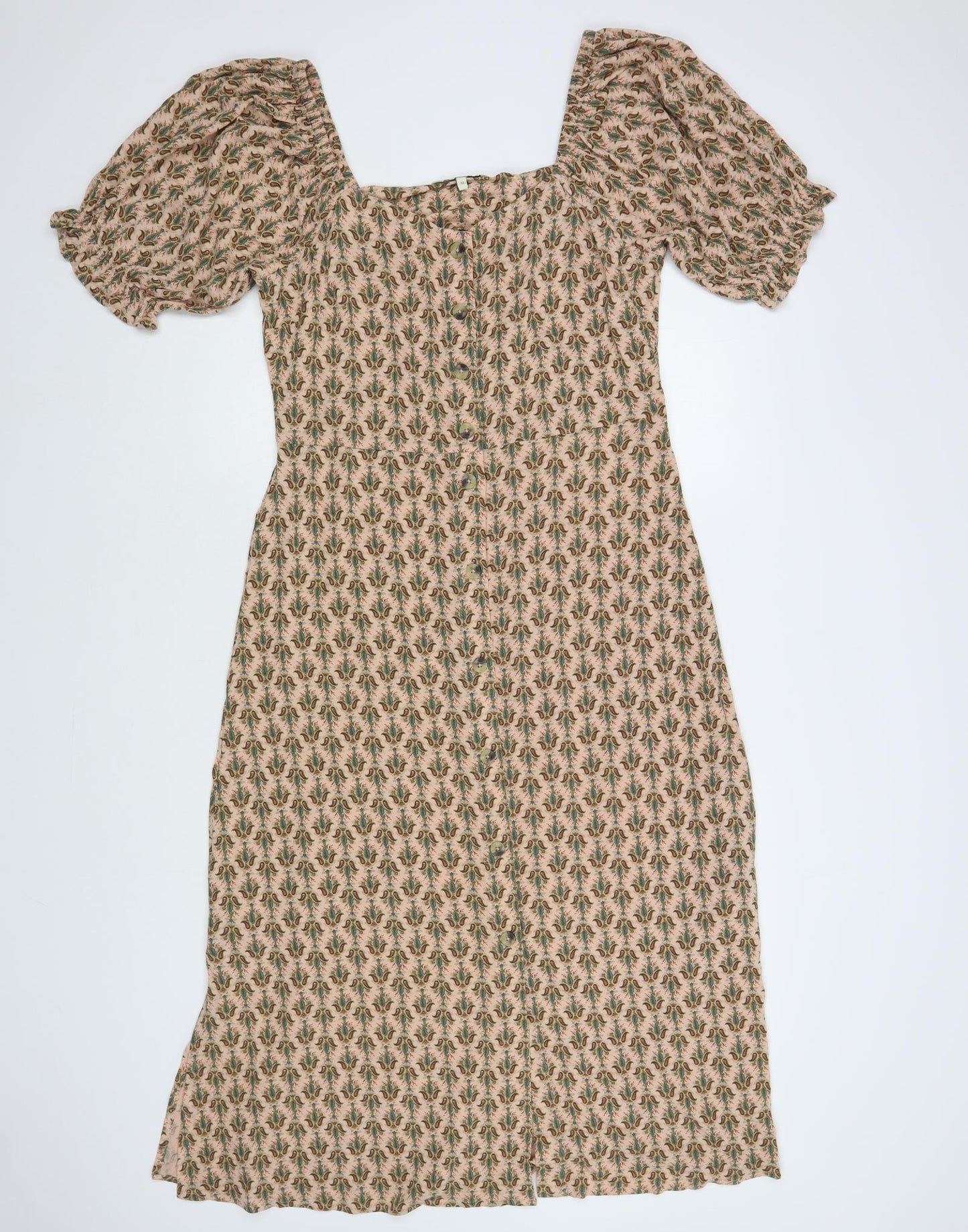 NEXT Womens Pink Floral Viscose Maxi Size 12 V-Neck Button