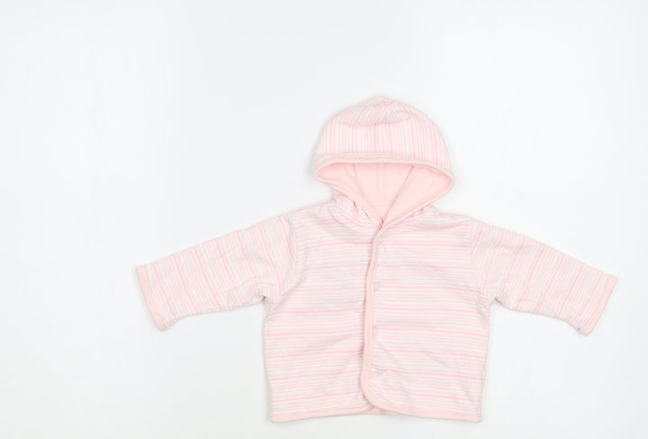 Little Bundle Baby Pink Striped Cotton Cardigan Jumper Size 3-6 Months Snap