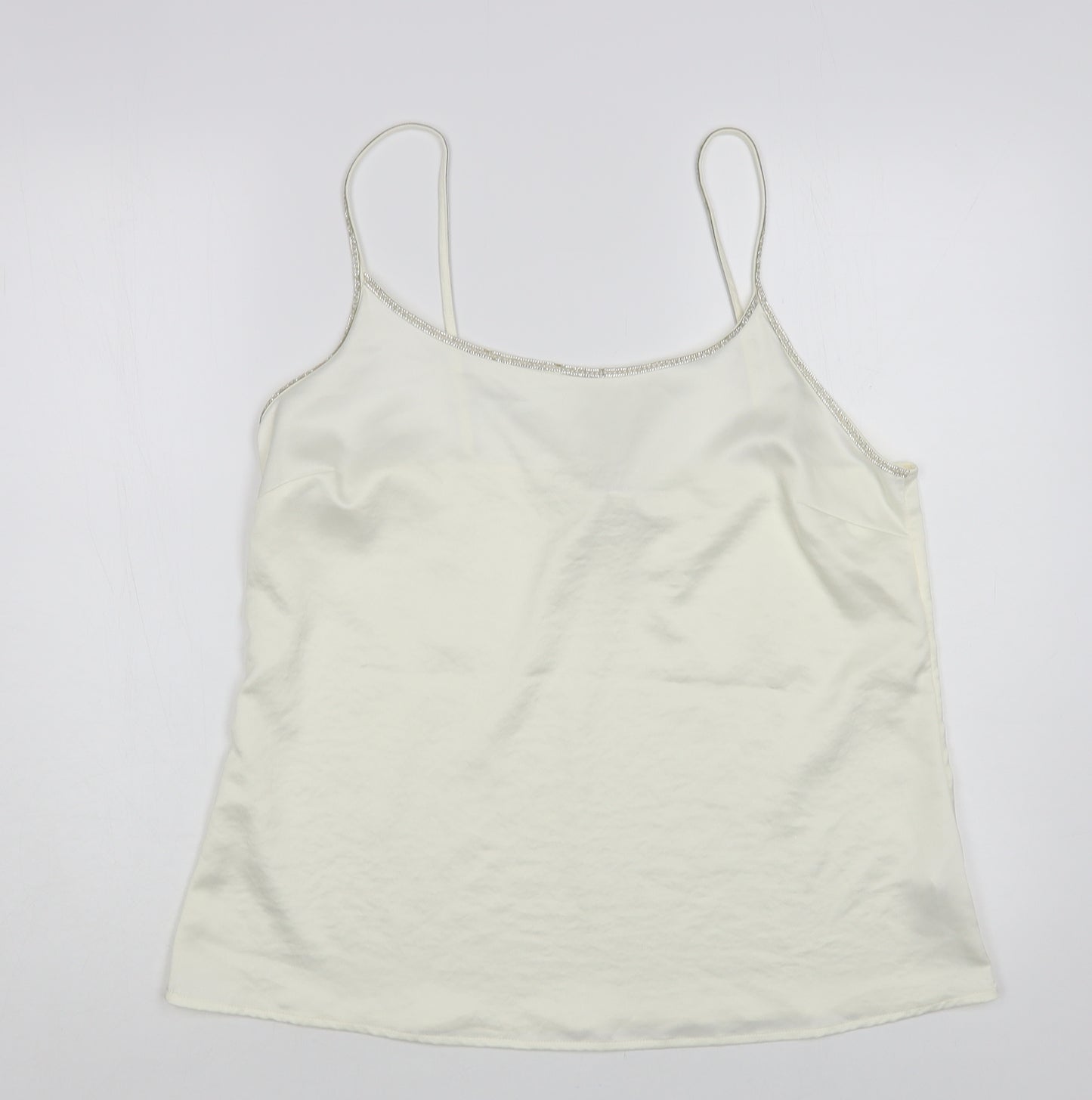 River Island Womens Ivory Polyester Camisole Blouse Size 14 Round Neck - Embellished Neckline