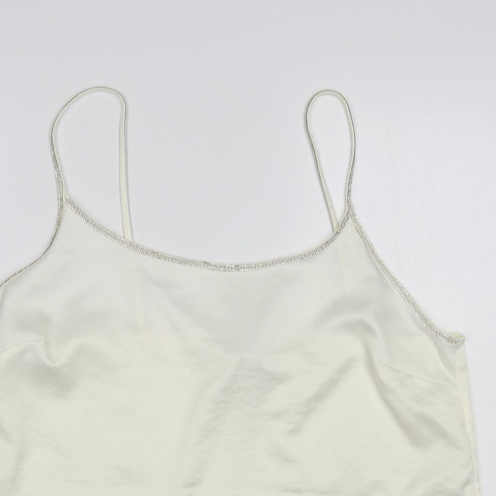 River Island Womens Ivory Polyester Camisole Blouse Size 14 Round Neck - Embellished Neckline