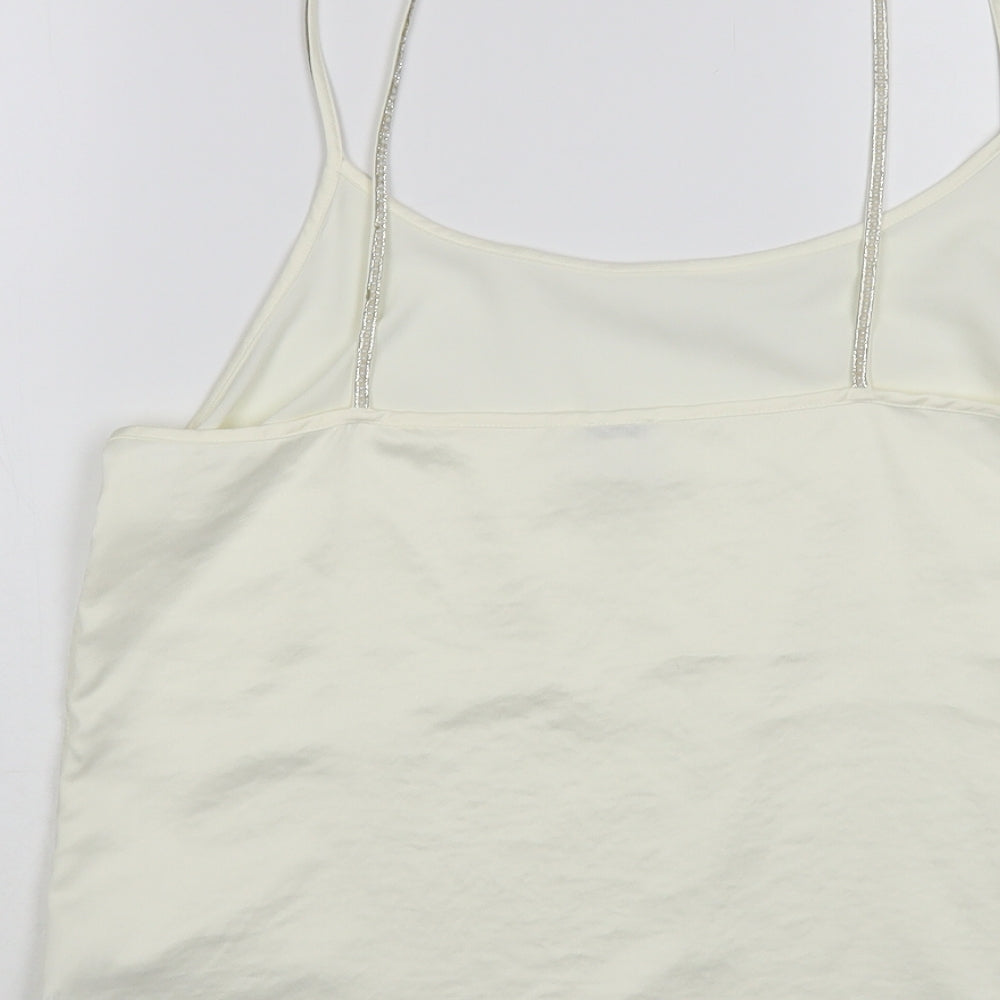 River Island Womens Ivory Polyester Camisole Blouse Size 14 Round Neck - Embellished Neckline