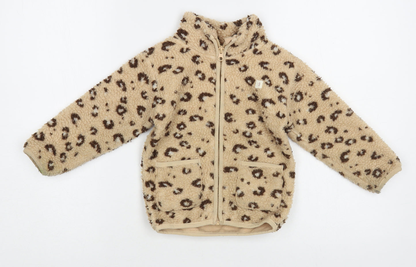 Primark Baby Beige Animal Print Polyester Full Zip Jumper Size 18-24 Months Zip - Leopard Print