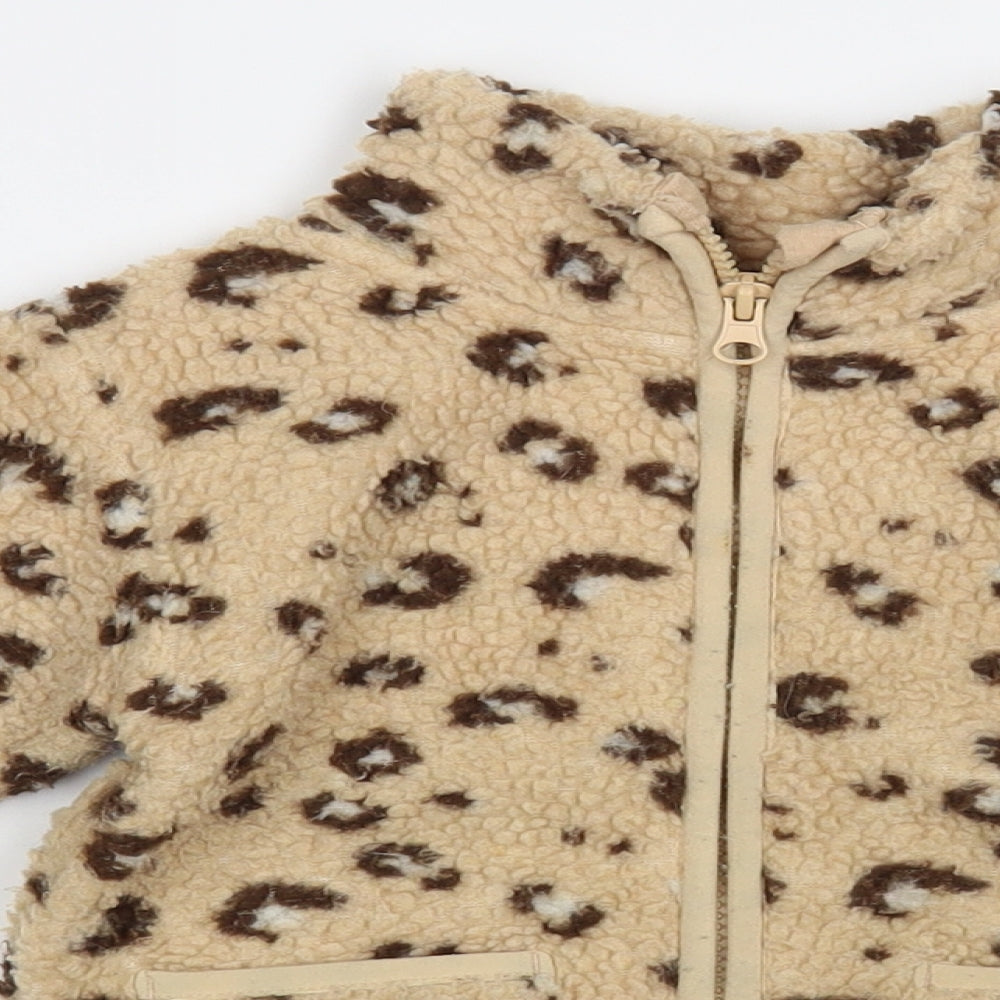 Primark Baby Beige Animal Print Polyester Full Zip Jumper Size 18-24 Months Zip - Leopard Print