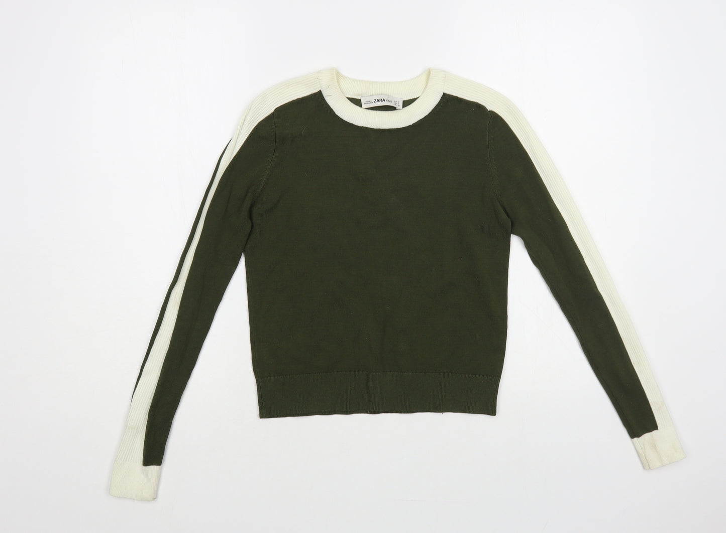 Zara Womens Green Crew Neck Viscose Pullover Jumper Size S - Cropped