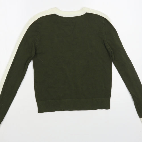 Zara Womens Green Crew Neck Viscose Pullover Jumper Size S - Cropped