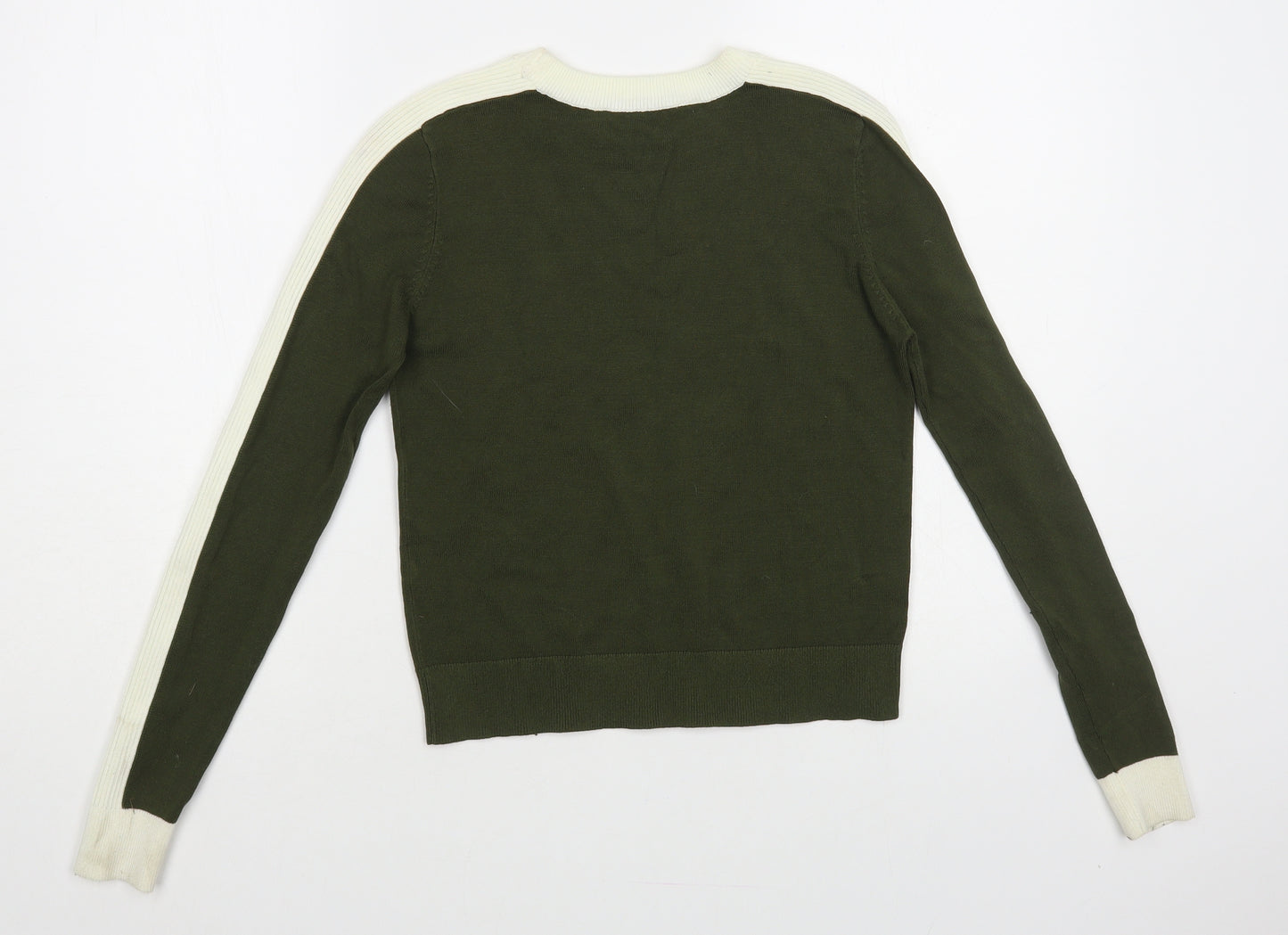 Zara Womens Green Crew Neck Viscose Pullover Jumper Size S - Cropped