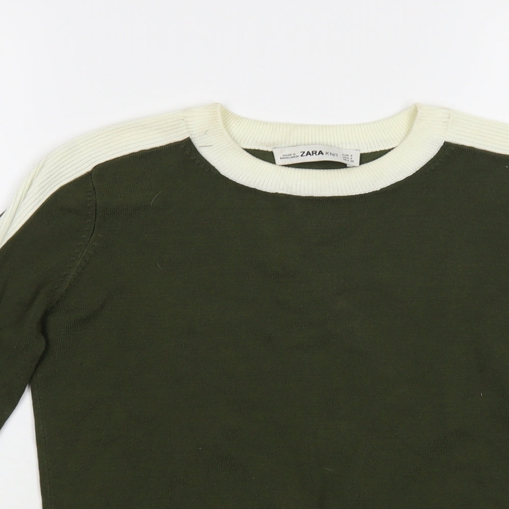 Zara Womens Green Crew Neck Viscose Pullover Jumper Size S - Cropped