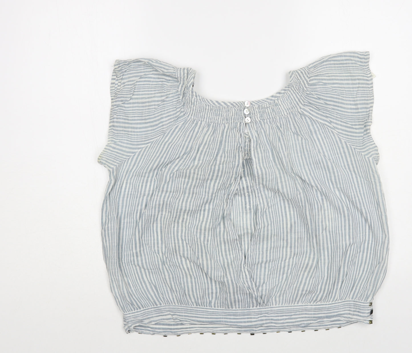 River Island Womens Blue Striped Cotton Basic Blouse Size 16 Scoop Neck - Open Back