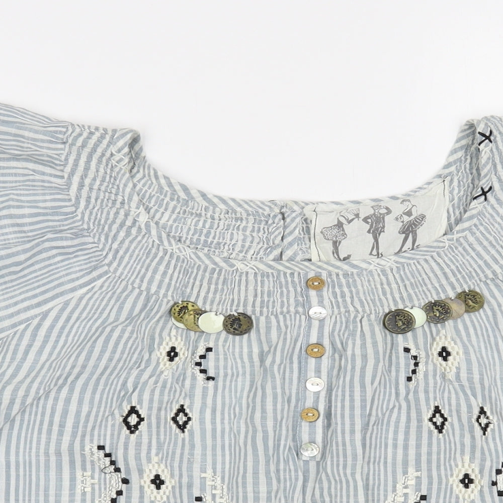 River Island Womens Blue Striped Cotton Basic Blouse Size 16 Scoop Neck - Open Back