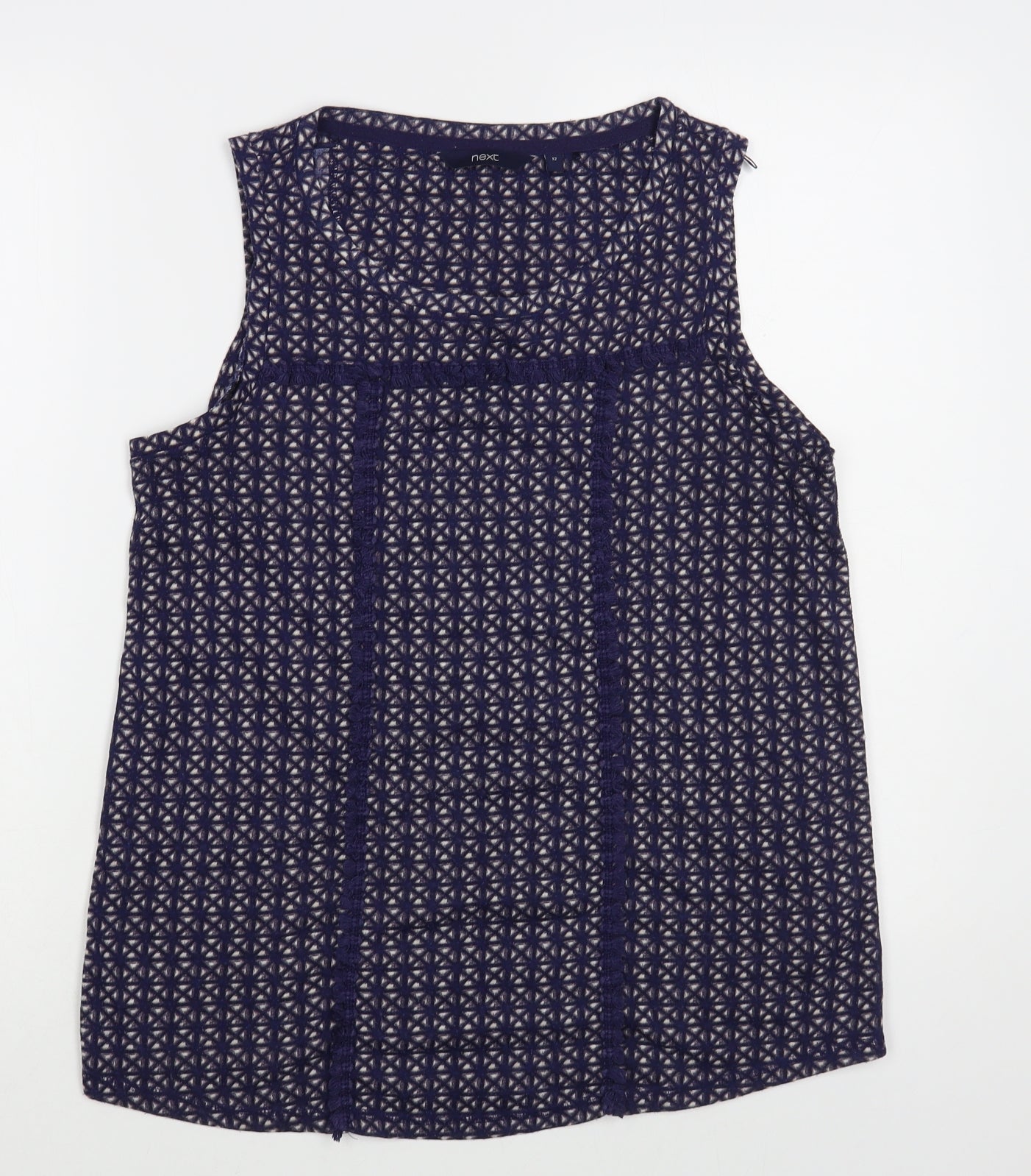 NEXT Womens Blue Geometric Polyester Basic Blouse Size 12 Scoop Neck