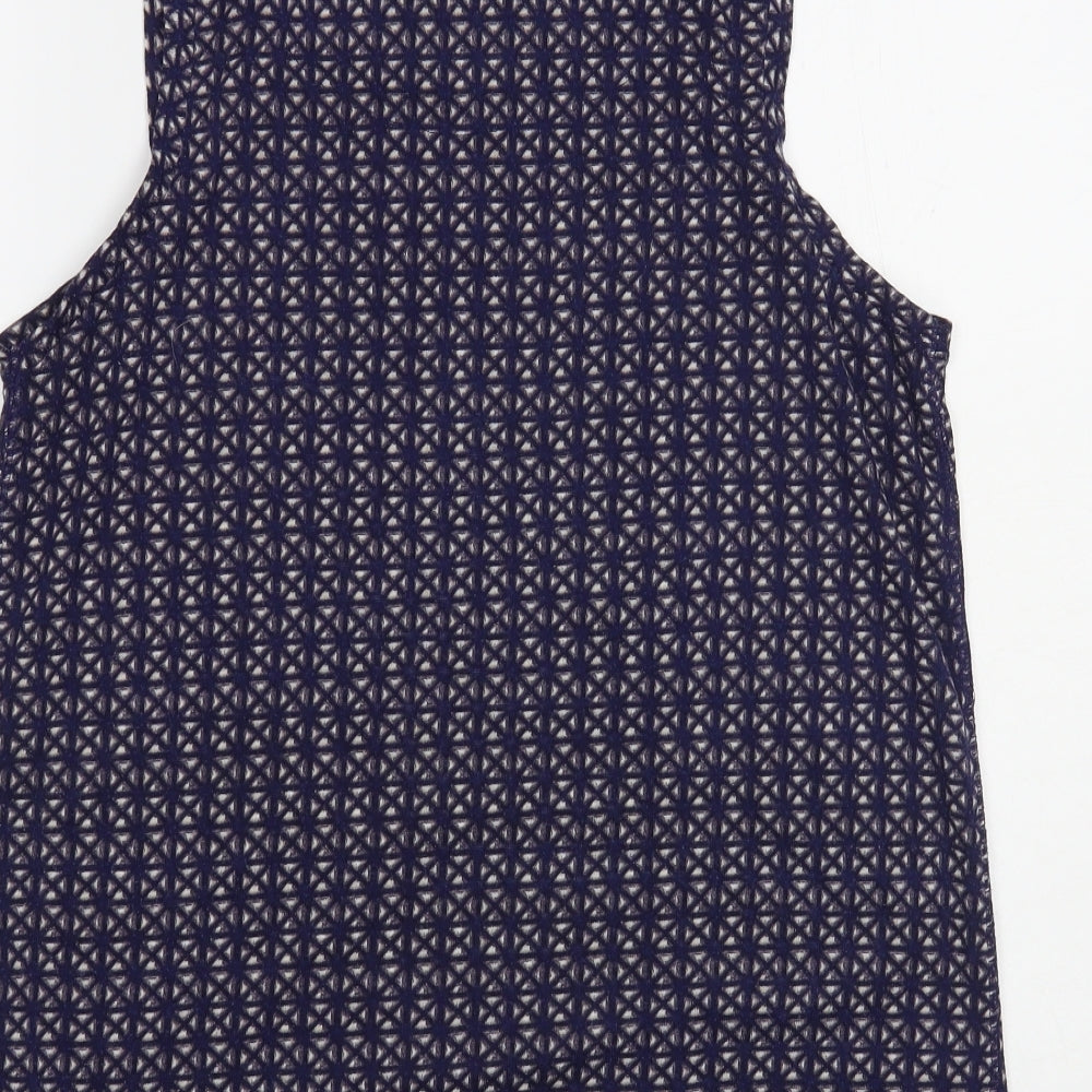 NEXT Womens Blue Geometric Polyester Basic Blouse Size 12 Scoop Neck