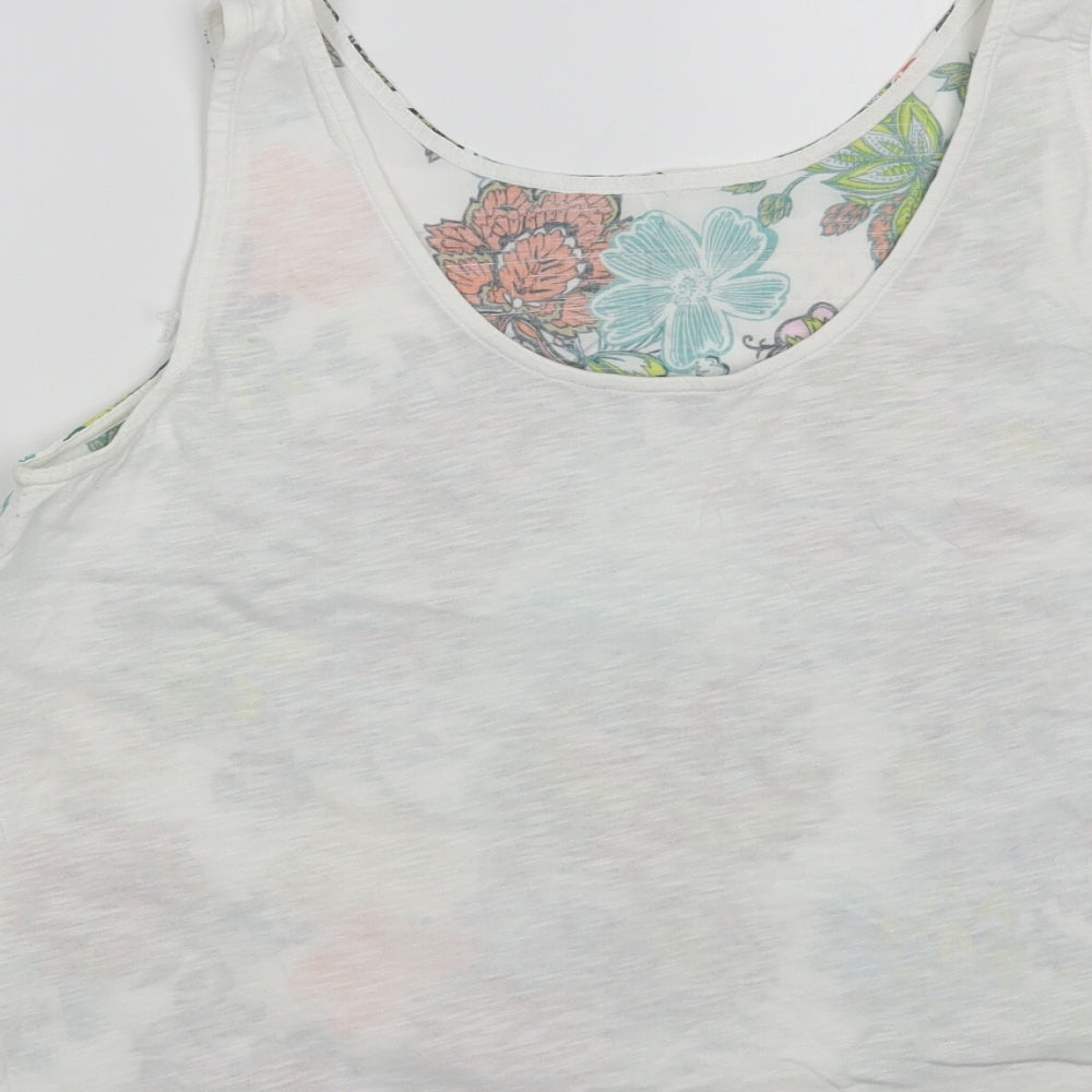 NEXT Womens White Floral Cotton Basic Tank Size 14 Scoop Neck - Lace Detail