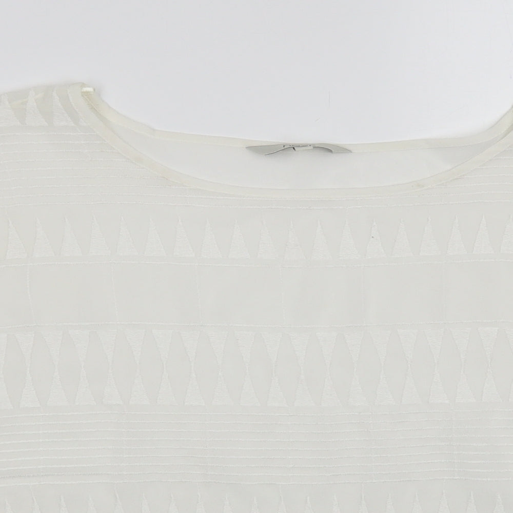 NEXT Womens White Geometric Polyester Cropped Blouse Size 12 Boat Neck