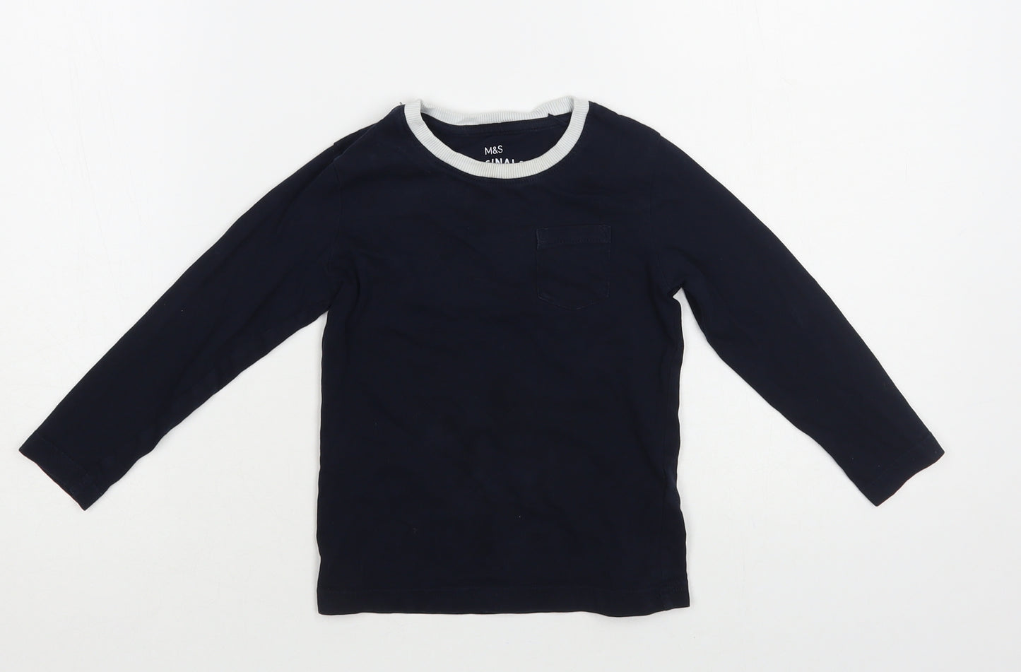 Marks and Spencer Boys Blue Cotton Basic T-Shirt Size 2-3 Years Crew Neck Pullover