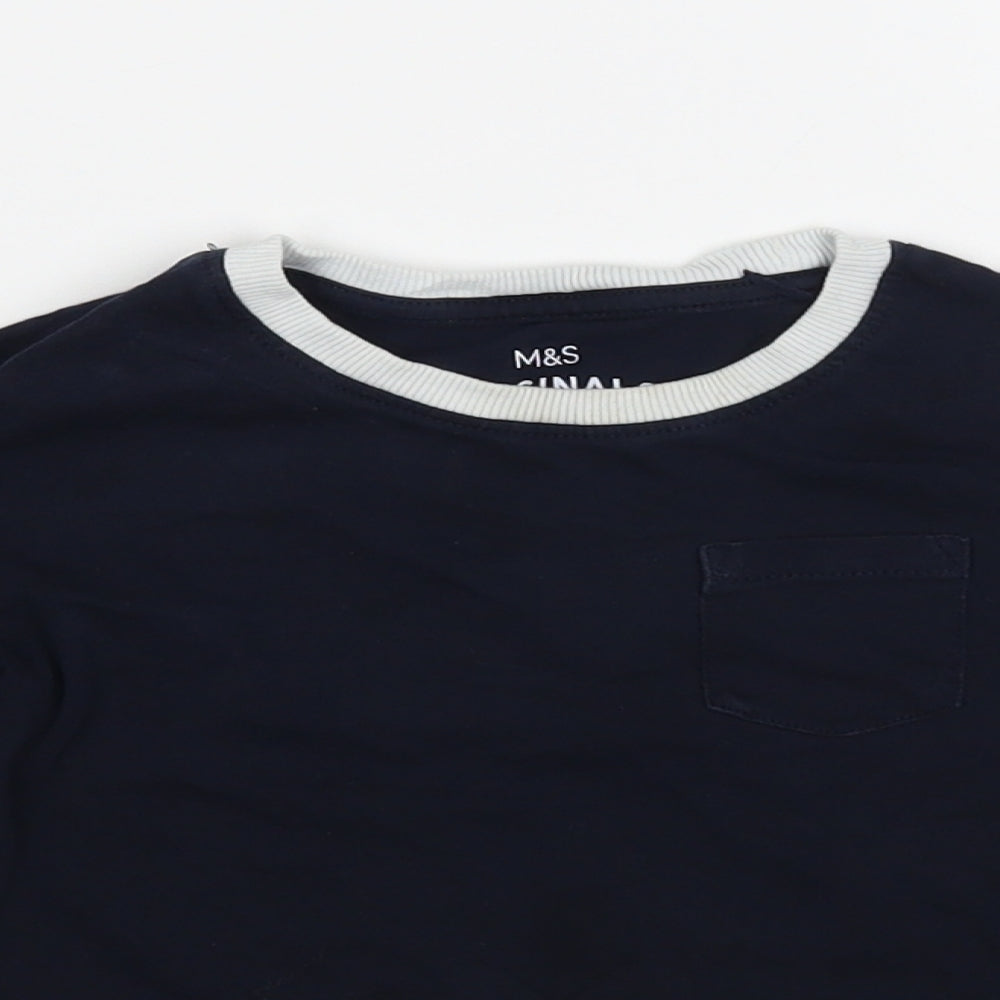 Marks and Spencer Boys Blue Cotton Basic T-Shirt Size 2-3 Years Crew Neck Pullover