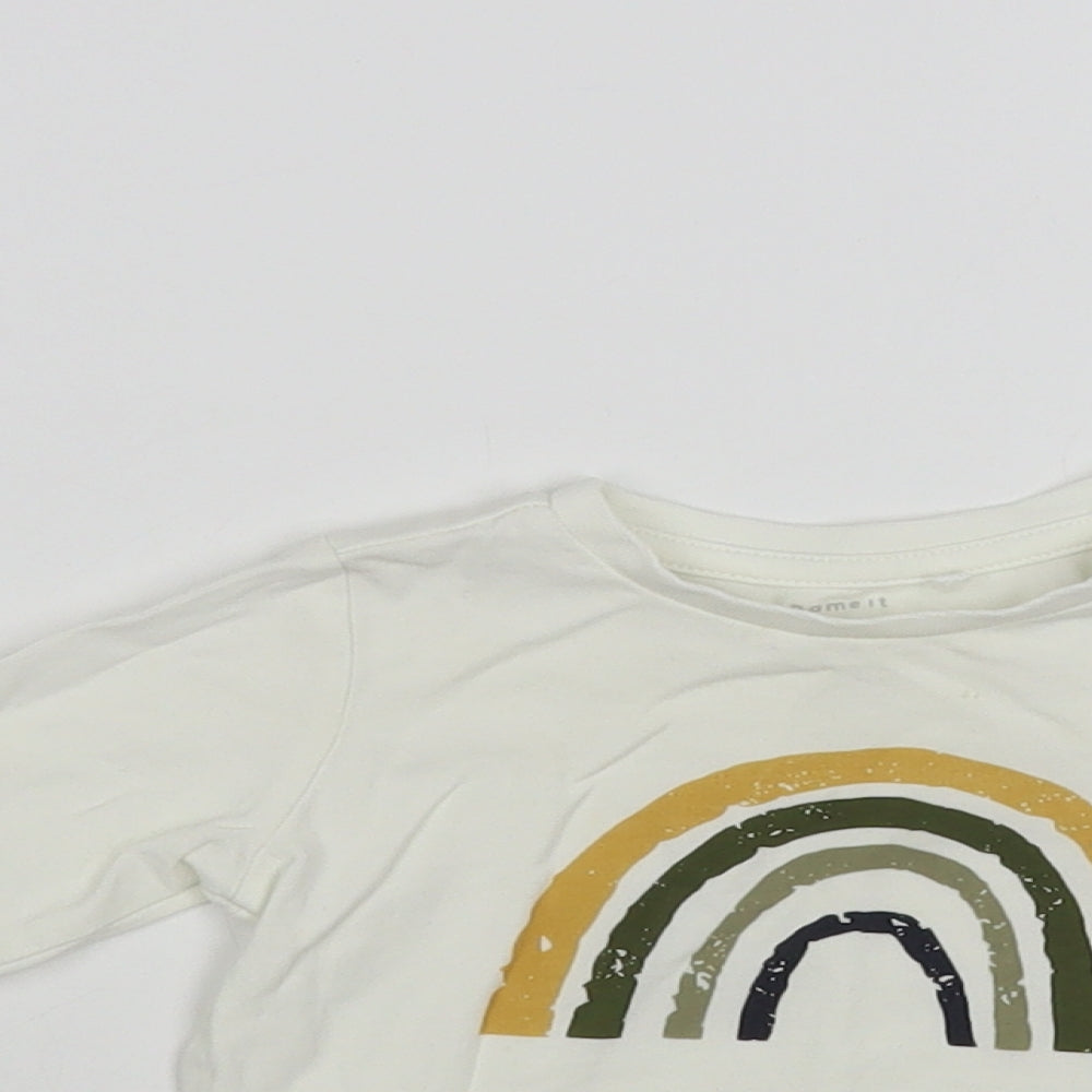 name it Baby White Cotton Basic T-Shirt Size 3-6 Months Crew Neck Snap - Rainbow