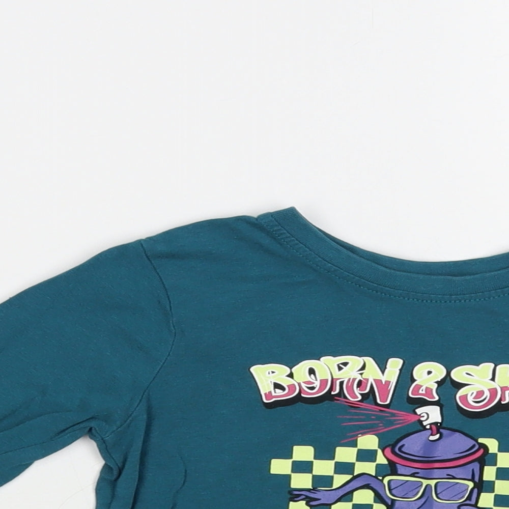 Primark Boys Green Cotton Pullover T-Shirt Size 2-3 Years Crew Neck Pullover - Skateboarding