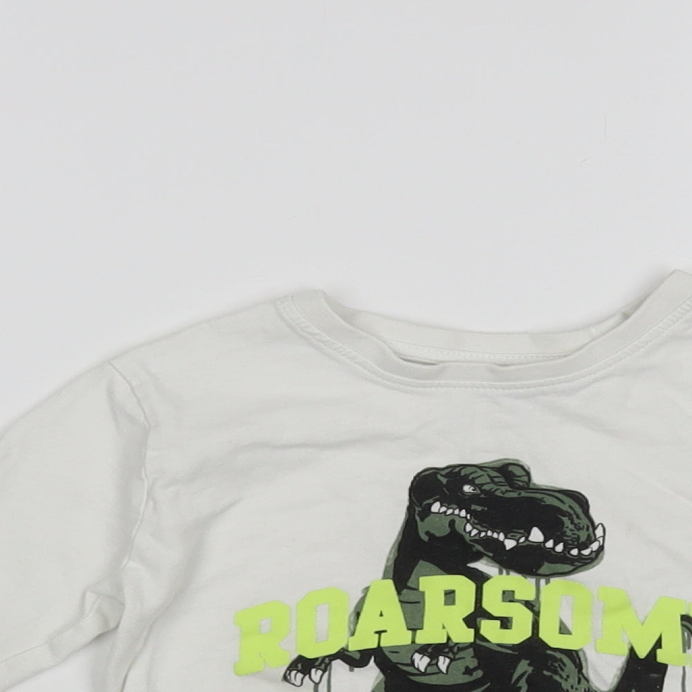 Primark Boys White Cotton Basic T-Shirt Size 2-3 Years Crew Neck Pullover - Dinosaur