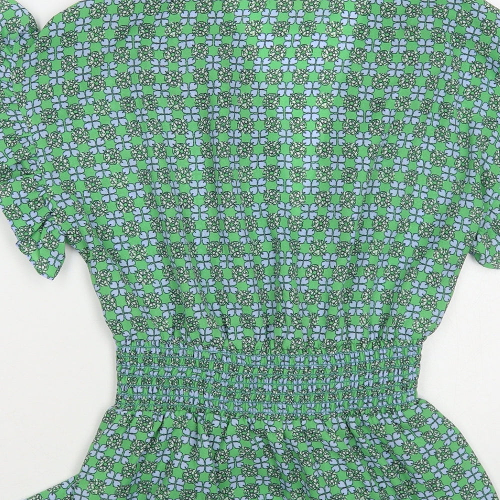 Max Studio Womens Green Floral Polyester Basic Blouse Size S V-Neck