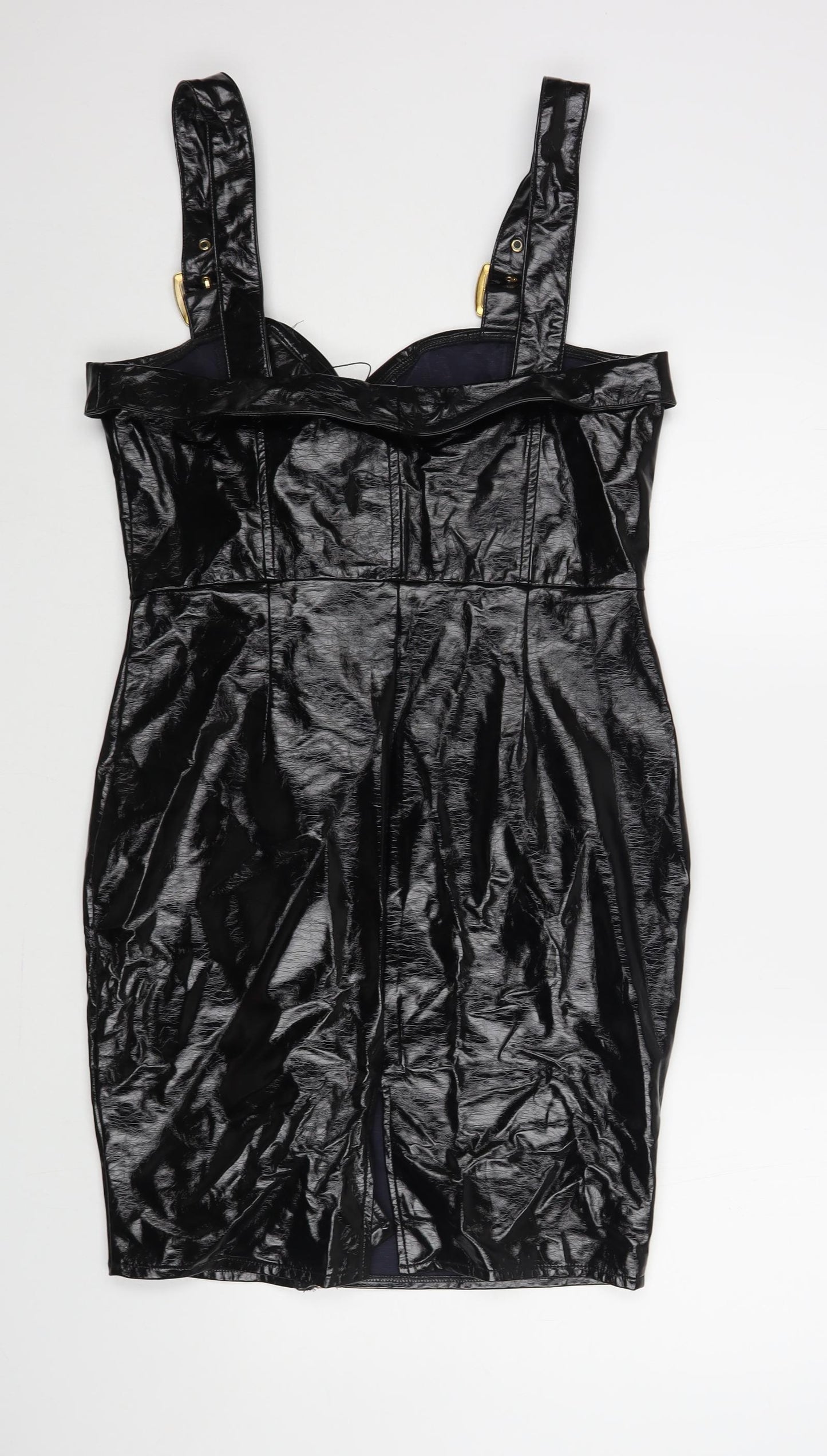 Boohoo Womens Black Polyurethane Bodycon Size 12 Sweetheart Zip - Faux Leather