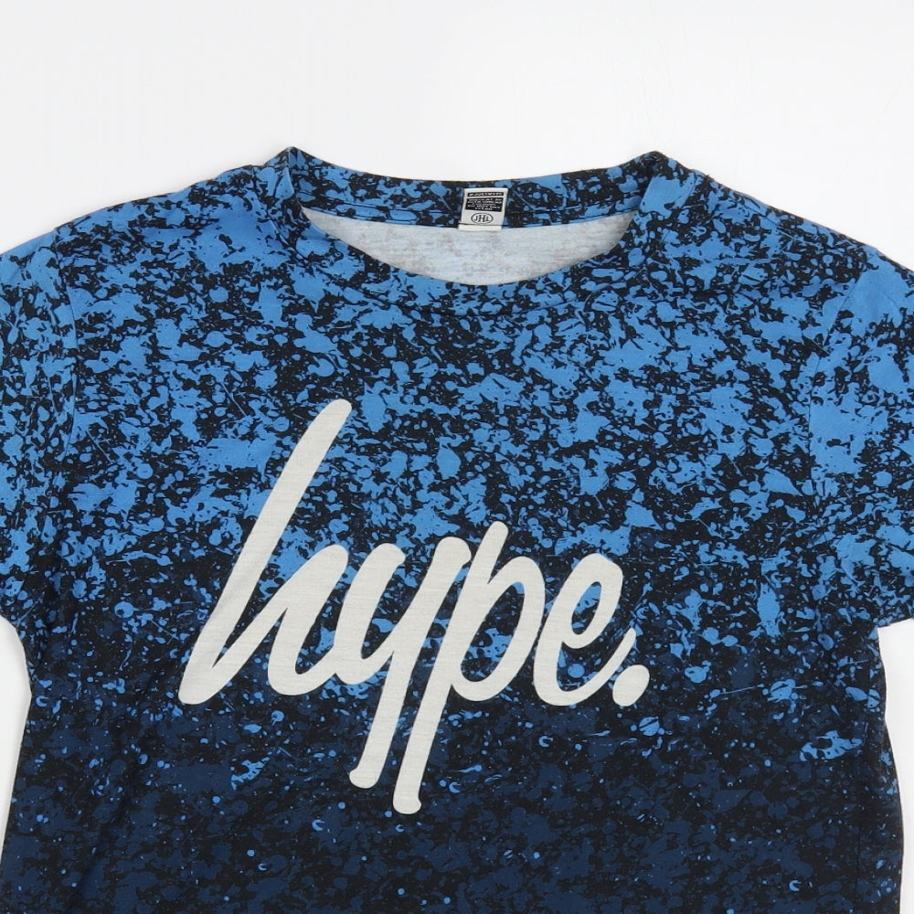 Hype Boys Blue Geometric Polyester Pullover T-Shirt Size 13 Years Crew Neck Pullover