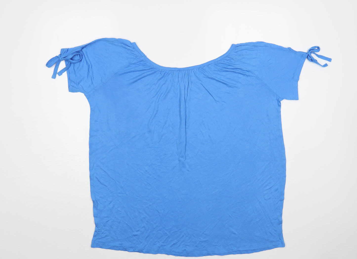 Be You Womens Blue Viscose Basic T-Shirt Size 16 Boat Neck