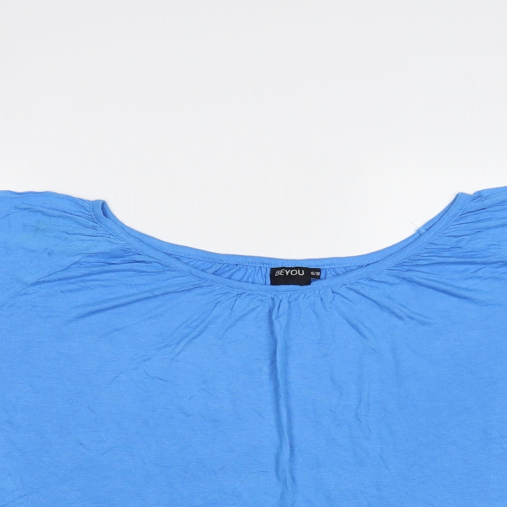 Be You Womens Blue Viscose Basic T-Shirt Size 16 Boat Neck