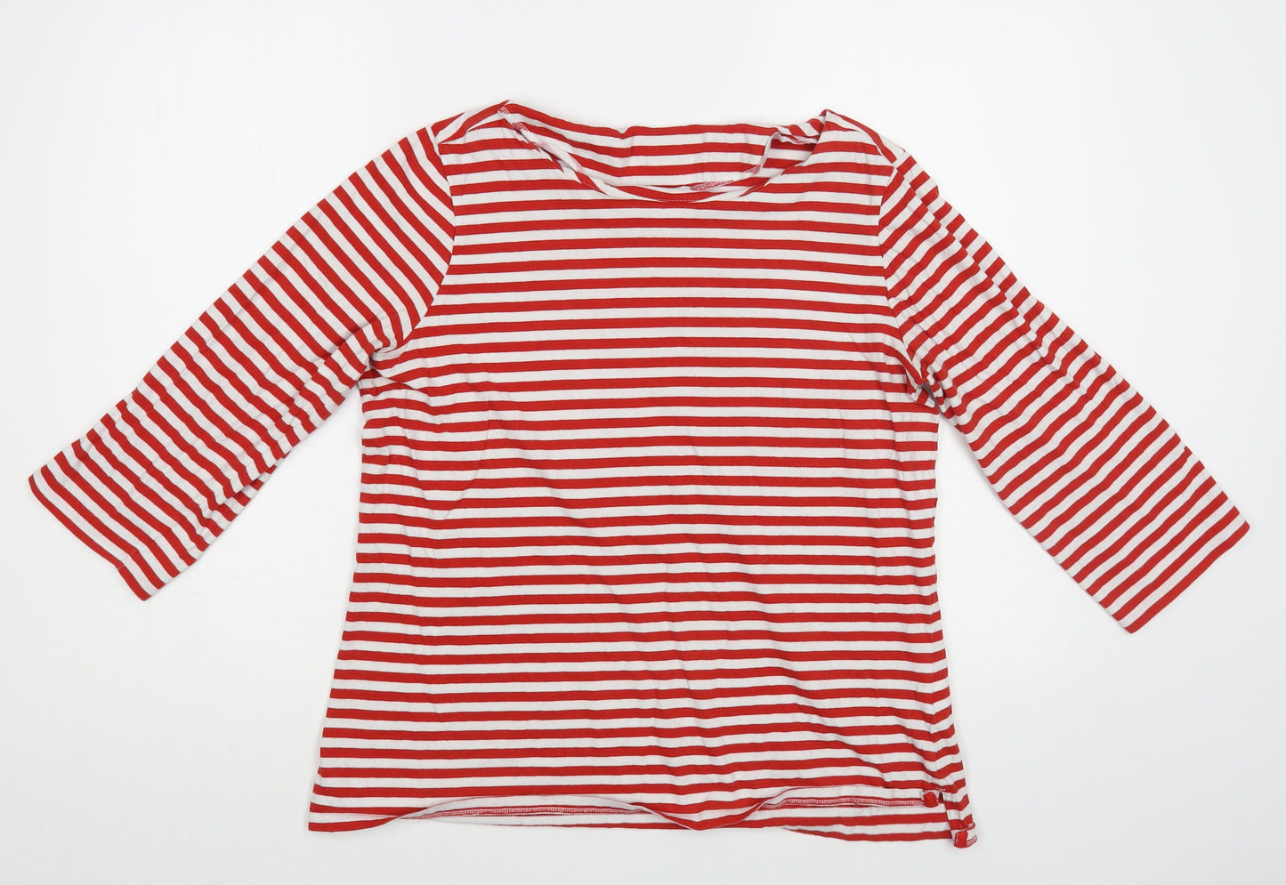 NEXT Womens Red Striped Cotton Basic T-Shirt Size 16 Boat Neck