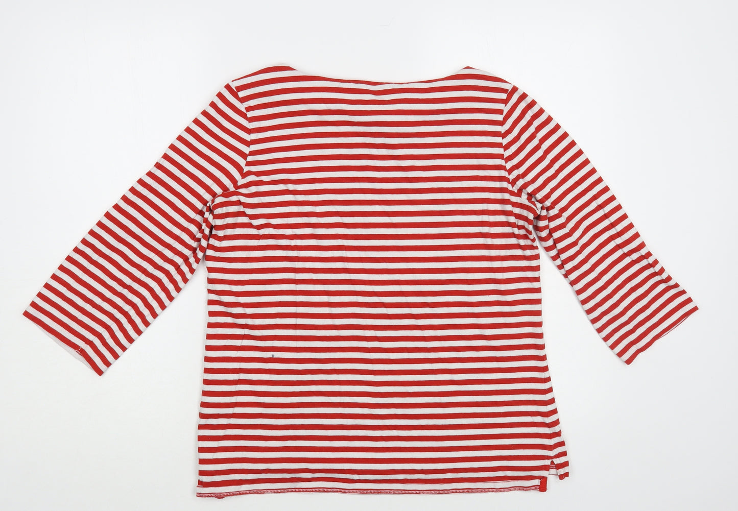 NEXT Womens Red Striped Cotton Basic T-Shirt Size 16 Boat Neck