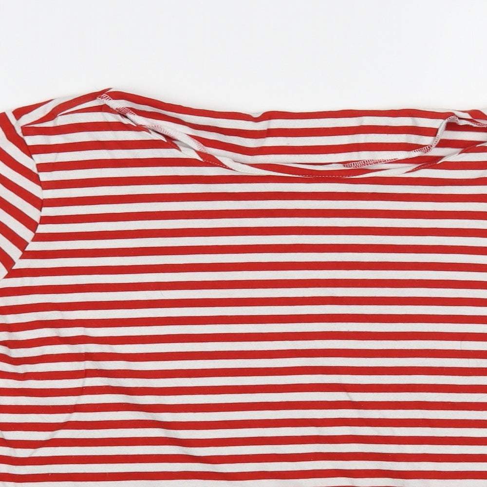 NEXT Womens Red Striped Cotton Basic T-Shirt Size 16 Boat Neck