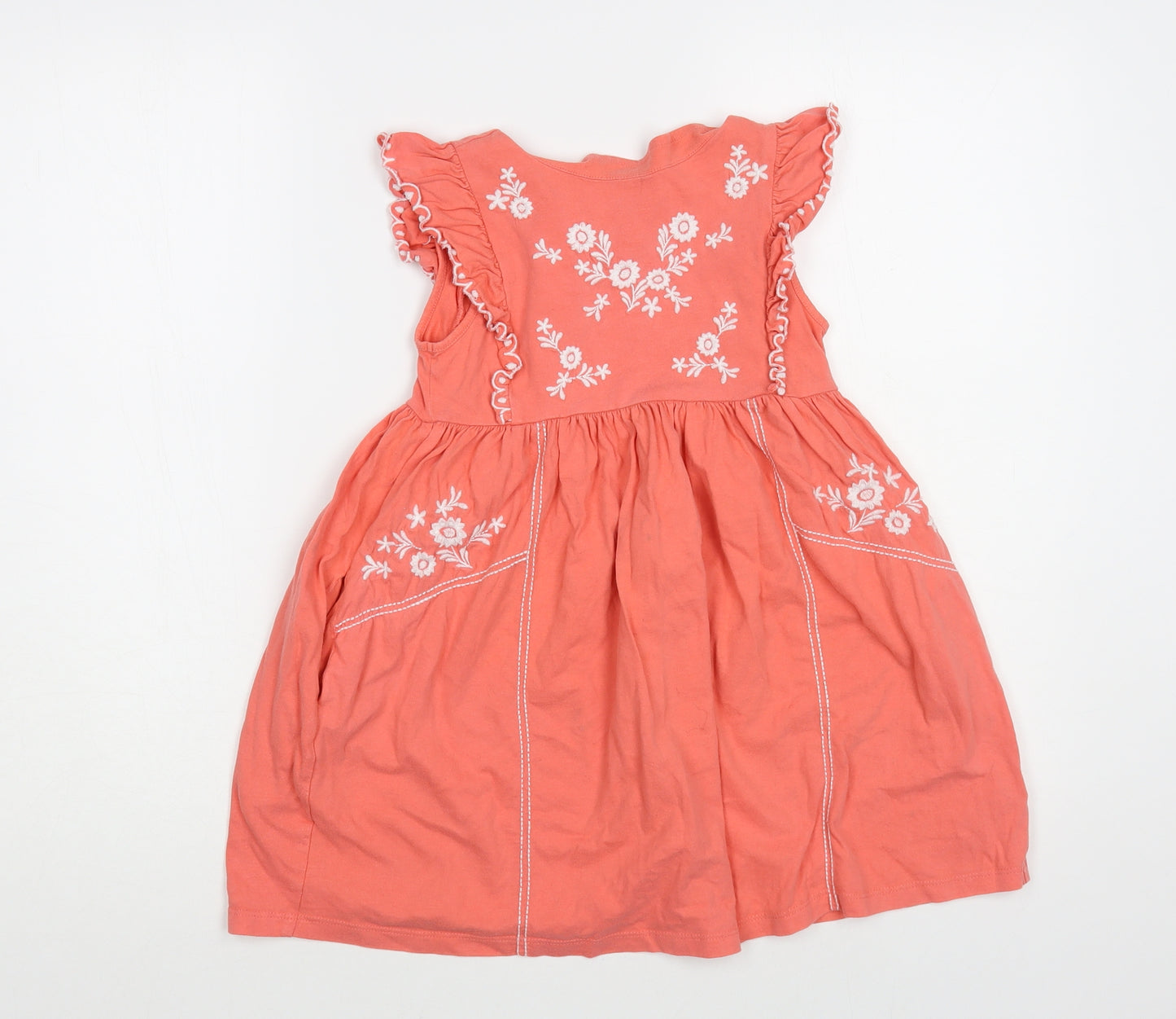 Boden Girls Pink Floral Cotton A-Line Size 5-6 Years Round Neck Button