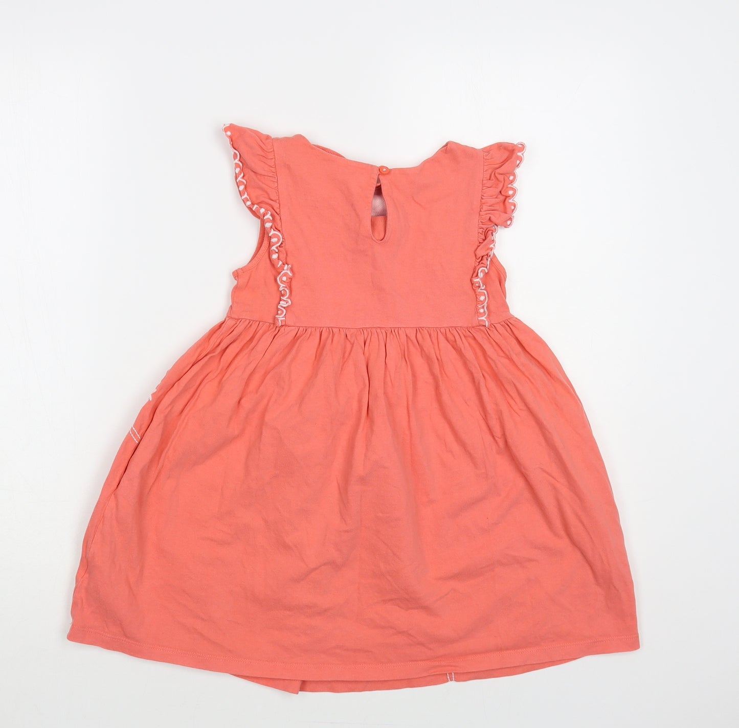 Boden Girls Pink Floral Cotton A-Line Size 5-6 Years Round Neck Button