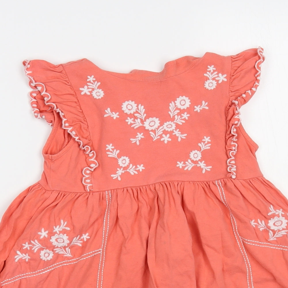 Boden Girls Pink Floral Cotton A-Line Size 5-6 Years Round Neck Button