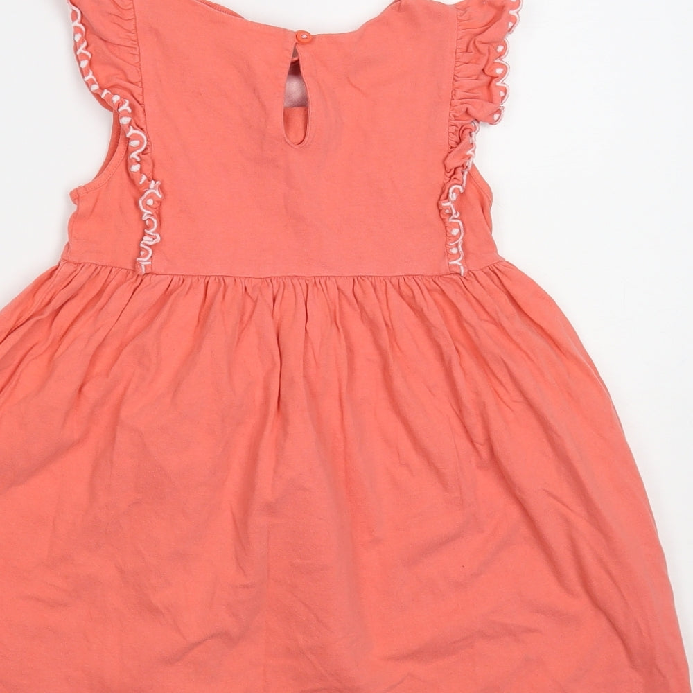 Boden Girls Pink Floral Cotton A-Line Size 5-6 Years Round Neck Button