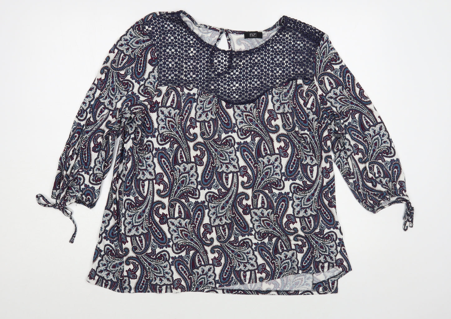 F&F Womens Blue Paisley Viscose Basic Blouse Size 18 Boat Neck