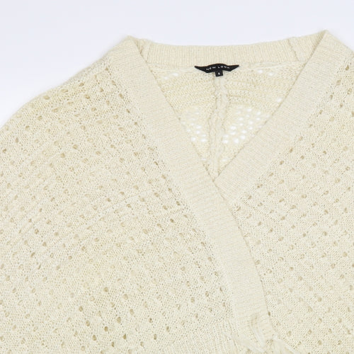New Look Womens Ivory V-Neck Acrylic Cardigan Jumper Size S