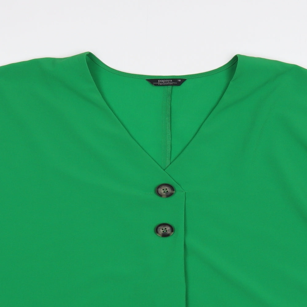 Papaya Womens Green Polyester Basic Blouse Size 18 V-Neck