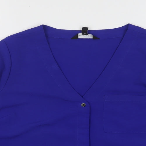 New Look Womens Blue Polyester Basic Button-Up Size 6 V-Neck